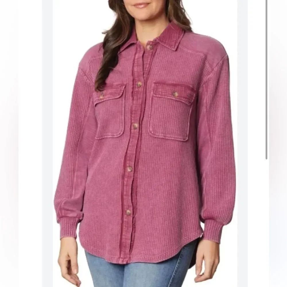 Briggs New York Magenta Relax Fit Waffle-Knit Button Shirt